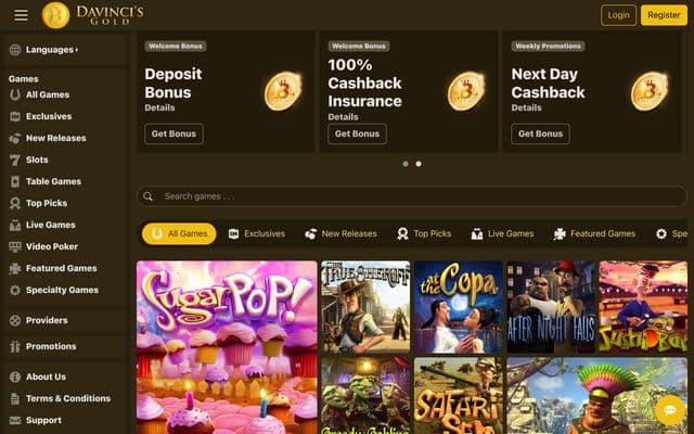 DaVincis Gold home screen