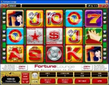 Main game board featuring five reels and 9 paylines with a $450,000 max payout