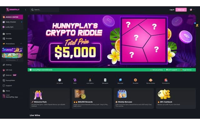 HunnyPlay home screen