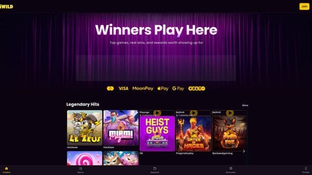 iWild Casino home screen