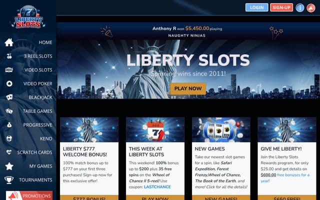 Liberty Slots home screen