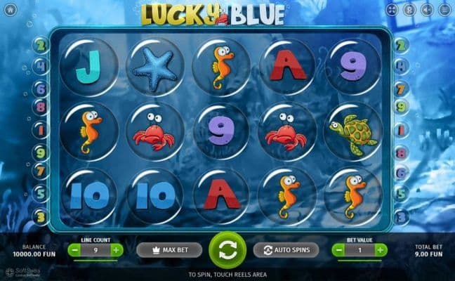 Main game board featuring five reels and 9 paylines with a $5,000 max payout.