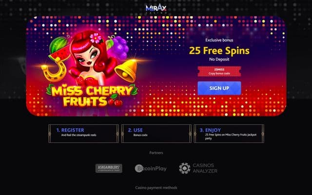 Mirax Casino home screen