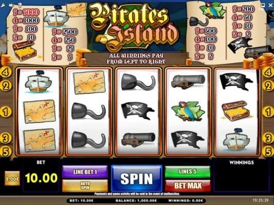 Main game board featuring three reels and 5 paylines with a $50,000 max payout