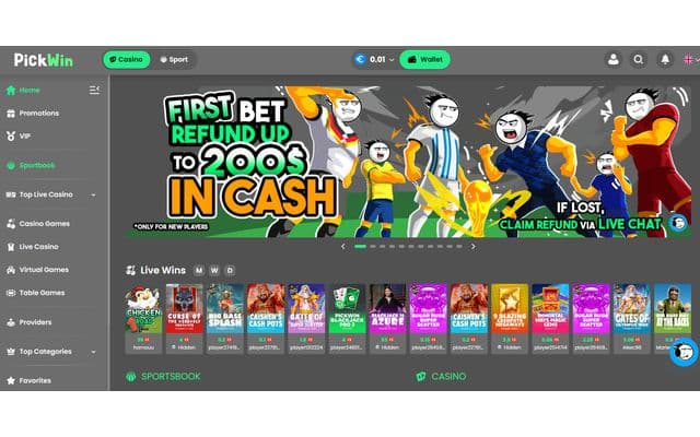 PickWin home screen