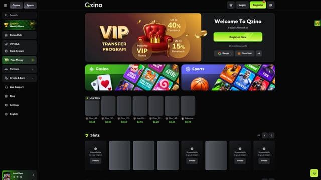 Qzino home screen