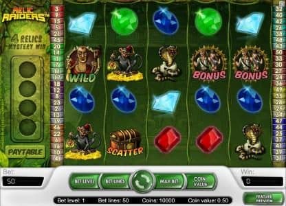 main game board featguring five reels and fifty paylines