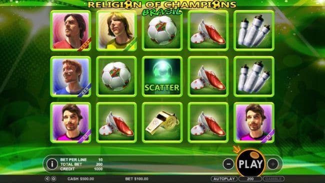 Main game board featuring five reels and 20 paylines with a $40,000 max payout