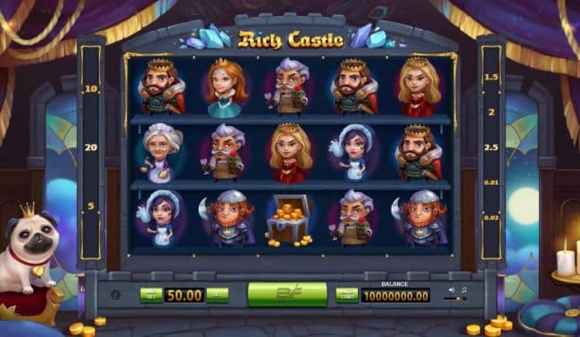 Main game board featuring five reels and 20 paylines with a $15,265 max payout.
